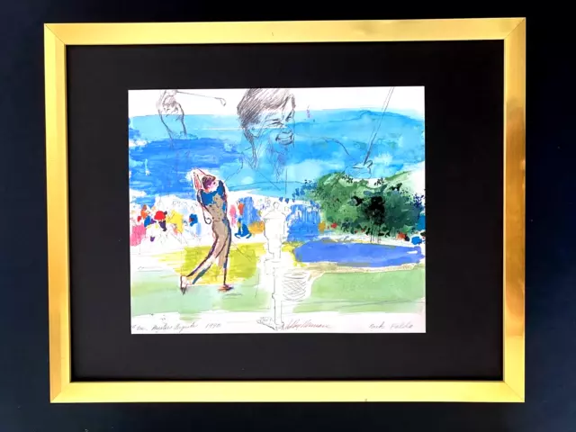 LEROY NEIMAN +  NICK FALDO AUGUSTA GOLF + 1990'S + SIGNED PRINT FRAMED 14X11 in.