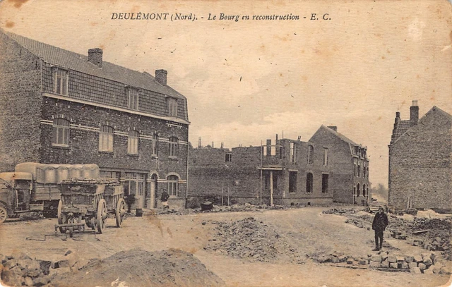Old postcard Dept 59 Nord - Deulemont le Bourg under reconstruction