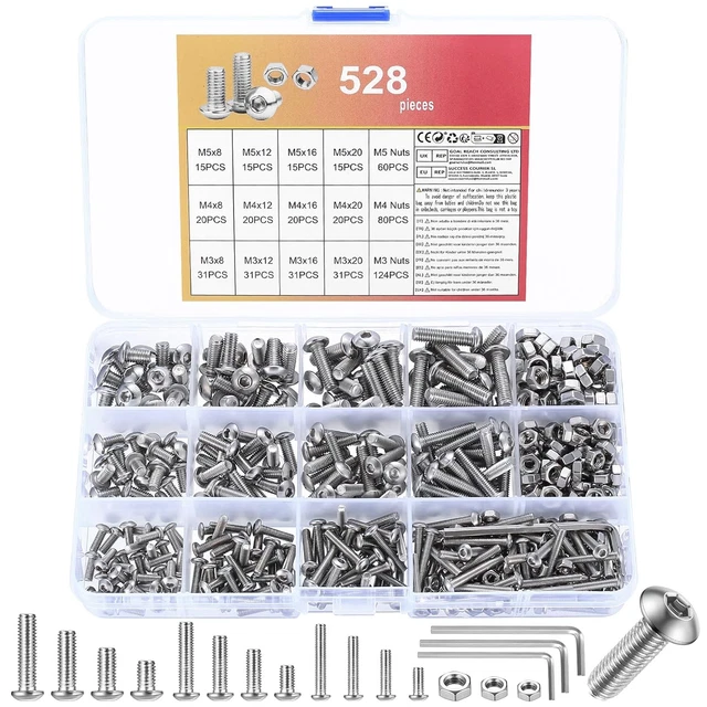 Kit Bulloni M6 Acciaio Inox - 224 Pezzi Con Dadi E Rondelle Per Fai Da Te