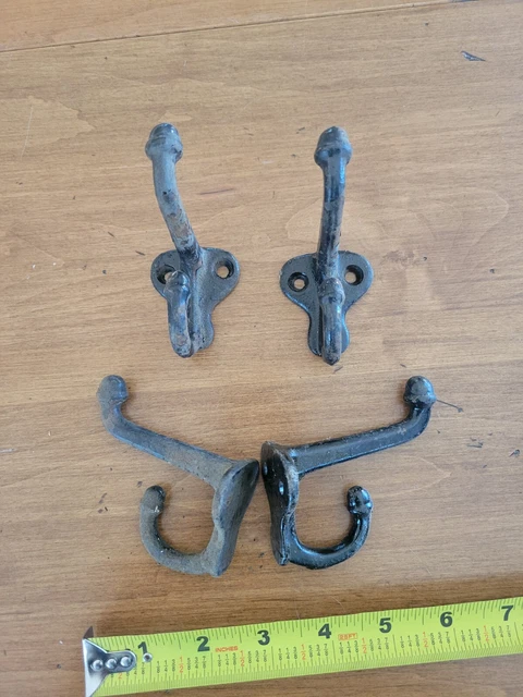 4x Cast Iron Old Coat Hooks - Rustic wrought iron Barn Find 3" Hanger