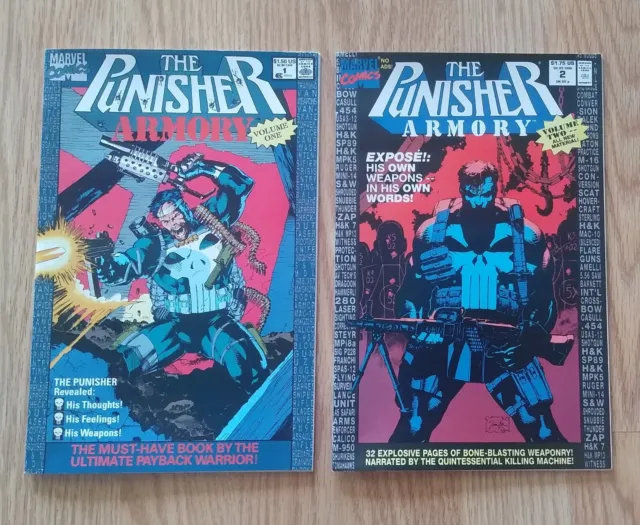 The Punisher Armory #1 AND #2 Jim Lee NM Marvel Comics 1990 Weapons Eliot Brown