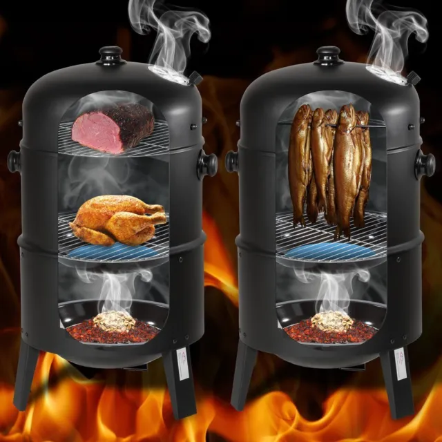 Räuchertonne Räucherofen Doppelschicht Räucherschrank Grill Ofen mit Thermometer