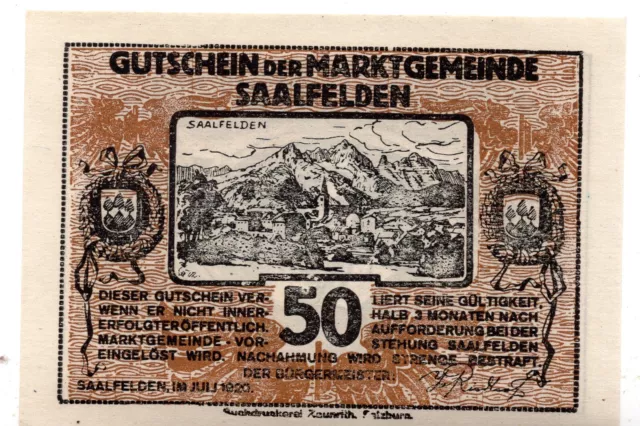 1920 Austria Notgeld Market Town of Saalfelden 50 Heller (B243)