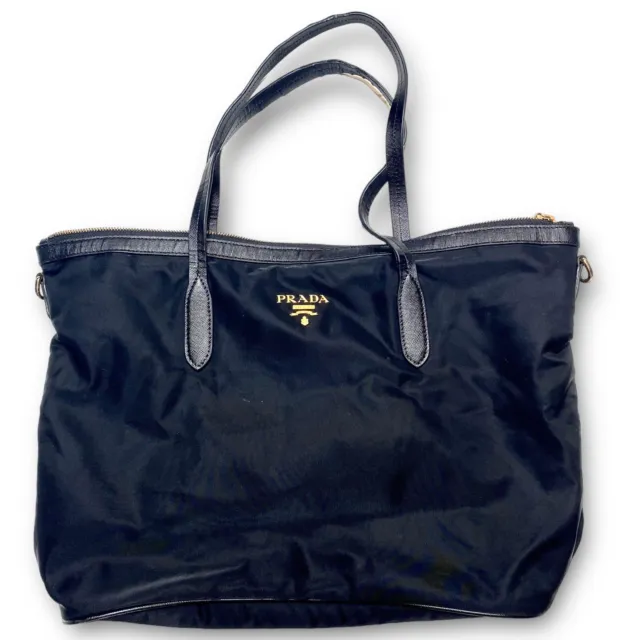 Prada Black Tessuto Nylon/Saffiano Leather Tote Bag LARGE