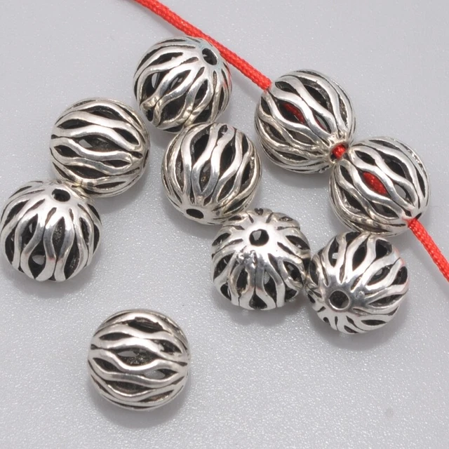 10 piezas espaciador hueco plata tibetano cuentas flores collar pulsera cuentas 11 mm