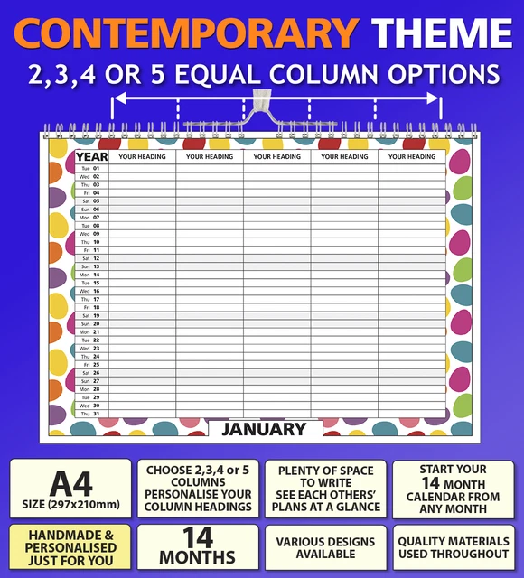 A4 PERSONALISED FAMILY Organiser Calendar 2023 2024 Choose 2 3 4 or 5