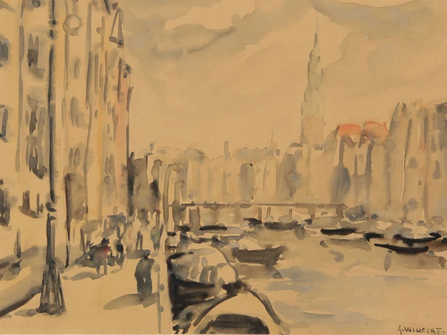 HAMBURG - Georg Wickert - Reimersfleet, Reimersbrücke - Aquarell, 1920er Jahre