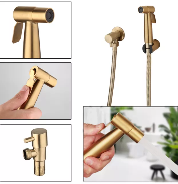 Brushed Gold Bathroom Toilet Bidet Faucet Lavatory Hand Held Gun Spray Hook Hose