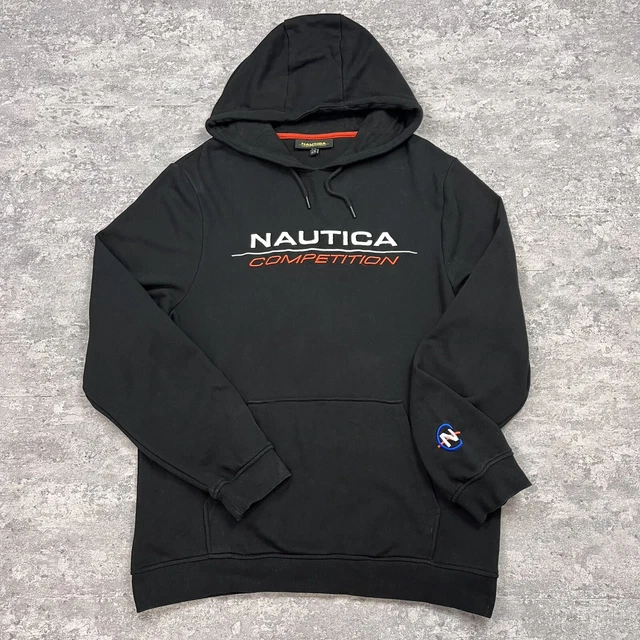 Nautica Competition Hoodie Men’s XL Black Spell Out Embroidered Logo Sweatshirt