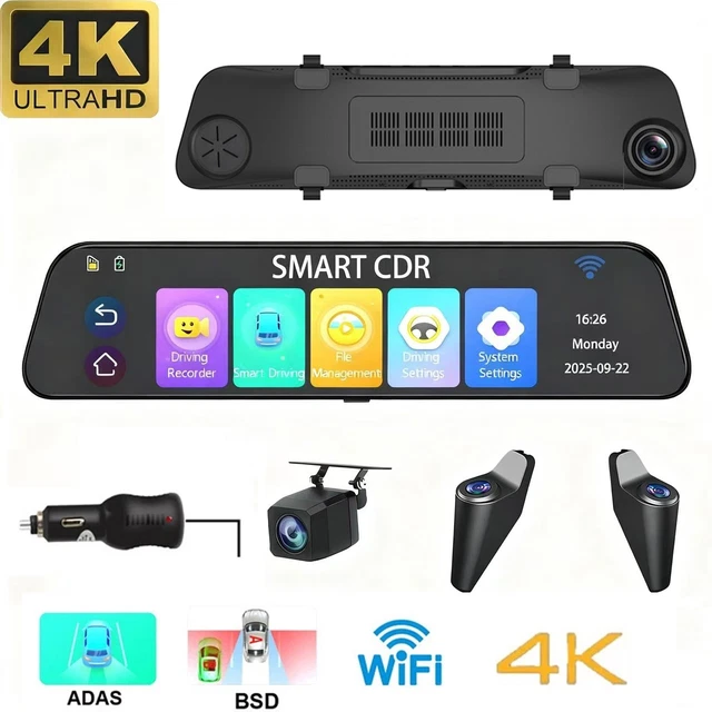 2026 SMART 4K Mirror Dash Cam 4 Channel ADAS BSD WIFI Car Camera ...