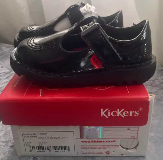 Kickers Junior Girls Kick T-Bar Leather Black Size UK 6.5 EU 24 (BOXED)