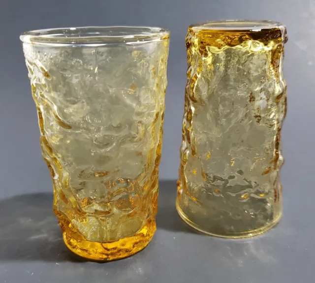 2 Vtg Anchor Hocking Lido Juice Glasses Tumblers Amber Honey Gold Milano Small