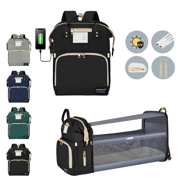 3 in 1 Waterproof Foldable Diaper Bag Baby Bed Portable Bassinet Crib Backpack 2