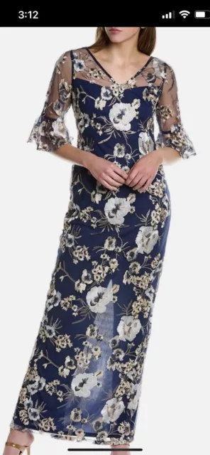 Adrianna Papell Maxi Dress/Lined/Retail$229/Size 18W New W Tag/Navy Multi/Lace