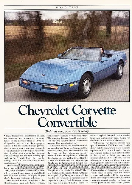 1986 Chevrolet Corvette Convertible Car Review Report Print Article J776