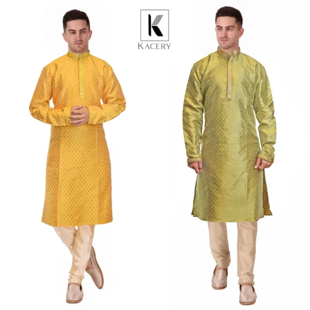 Men's Jacquard Blue Kurta Pajama Sherwani Salwar Kameez - GR870
