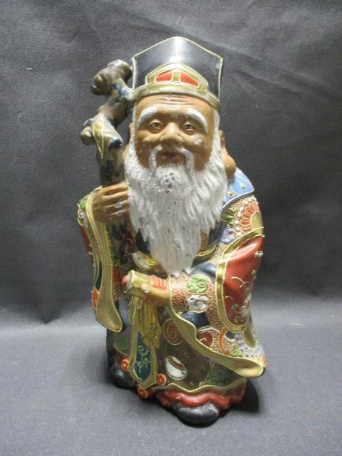 JUROJIN GOD KUTANI Pottery Statue 8.2 inch Old Japan Vintage Figurine Figure