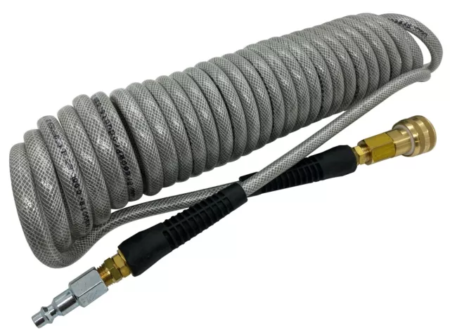 HEAVY DUTY 250PSI Braided Poly Coiled Air Hose 1/4 X 20 FT Coil W/ Quick Connect