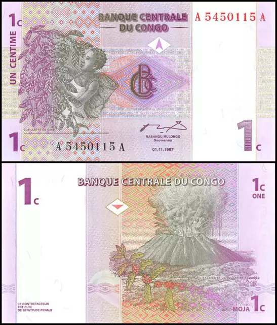 Congo Democratic Republic 1 Centime, 1997, P-80, UNC