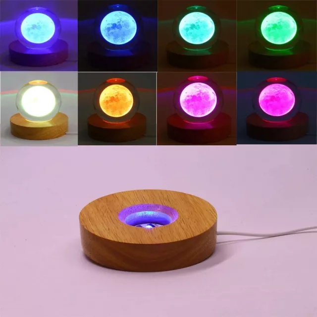 Wooden LED Light Display Base 3D Crystal Ball Stand Lamp Holder Romantic Decor