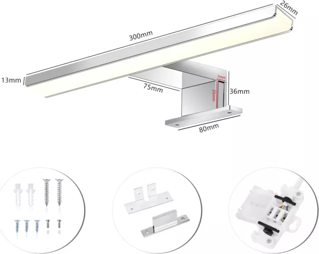 ERWEY 2 en 1 Foco Lámpara de espejo baño pared 32 LED 30cm 4000K 5W IP44 3