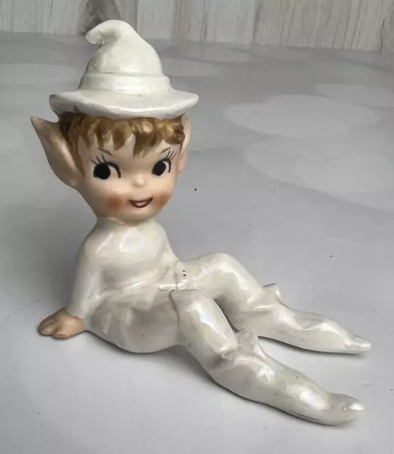 Vintage Lefton Pixie Elf White Pearlescent Porcelain Figurine Japan AS-IS READ!