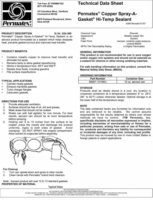 Permatex® Copper Spray-A-Gasket Kupferspray Silikon Dichtung Kupfer Kopfdichtung 2