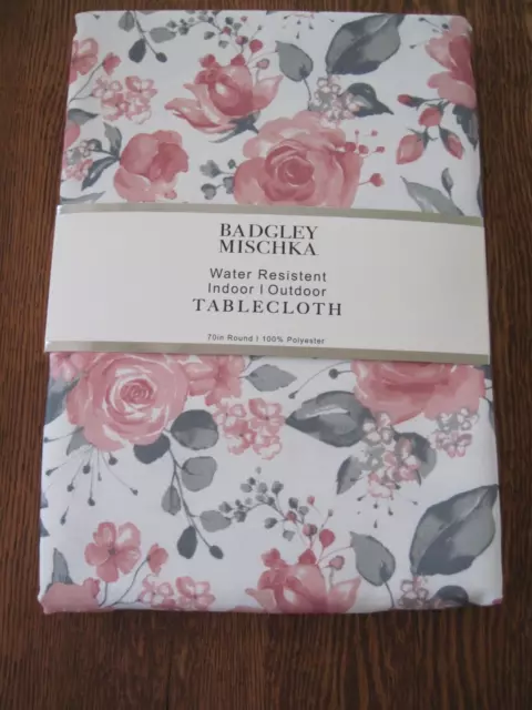 Badgley Mischka Water Resistant Indoor/Outdoor Tablecloth Round 70" NWT