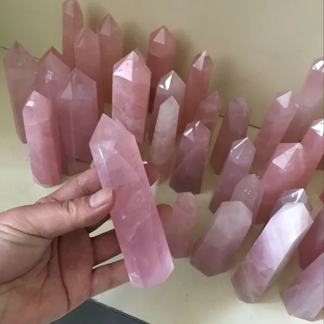 100% Natural Rose Rock Quartz Crystal Wand Point Healing Stone 40-50MM