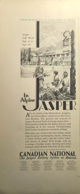 Canadian National Railway Jasper Park Lodge Rockies Golf Vintage Print Ad 1930