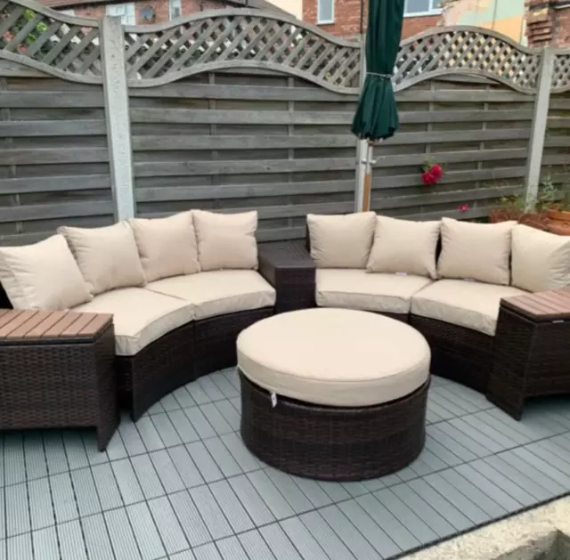 Large Rattan Sofa Set Patio Garden Furniture Round Wicker Lounge Couch Table