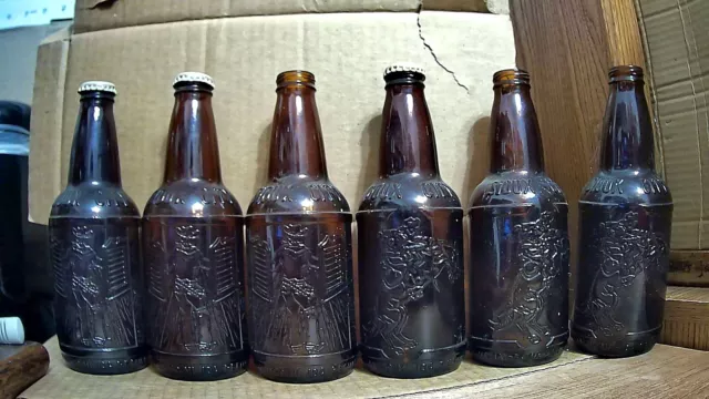 (6) Vintage Sioux City Dark Amber 12 Oz Cowboy Saloon Door Soda Bottles 2