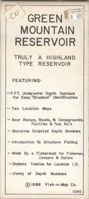 Fish-n-Map Co. GREEN MOUNTAIN RESERVOIR Colorado c.1986