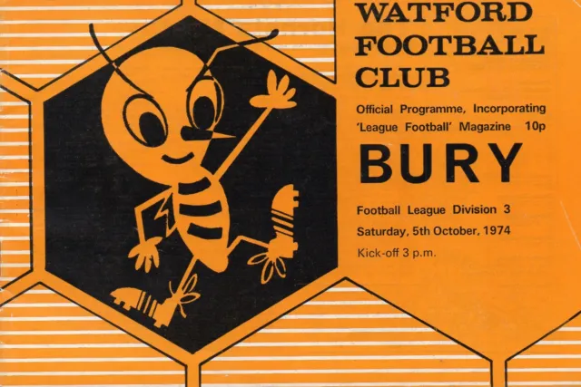 Watford v Bury programme 1974/75