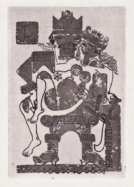 Exlibris Rhebergen Acto Desnudo Mapa Del Juego Ex-Libris Bookplate Heinz Ulbrich