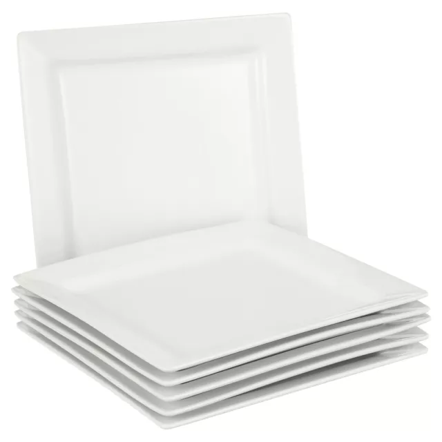 Square Porcelain Dinner Plates, White, Set of 6