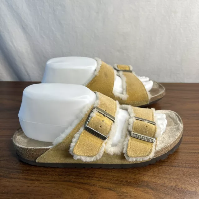 Birkenstock Arizona Women 40 Shearling Sherpa Fur Lined Suede Yellow Blemishes