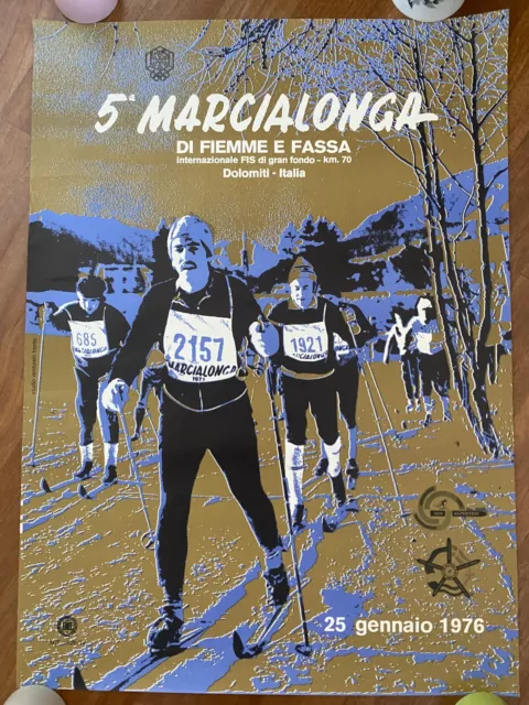 Manifesto 1976 Gara Gran Fondo Sci,Ski,Marcialonga,Fiemme Fassa Dolomiti Poster