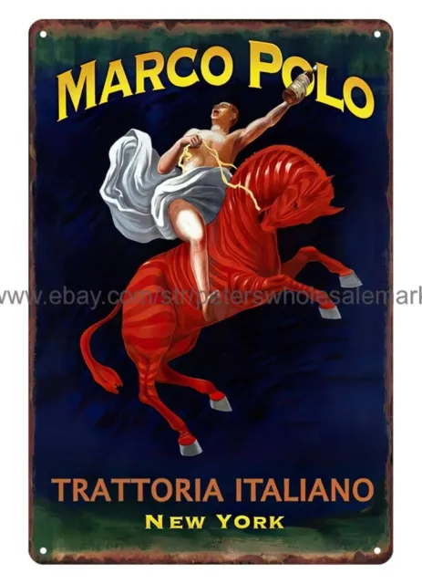 Marco Polo Trattoria Italiano New York horse equestrian metal tin sign