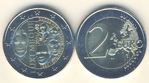 Luxemburg 2 Euro Gedenkmünze 2015 125. Jahrestag der Dynastie Nassau-Weilburg