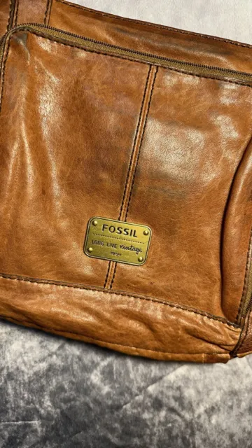 Fossil Vintage Maddox Cognac Leather Crossbody Handbag Leather