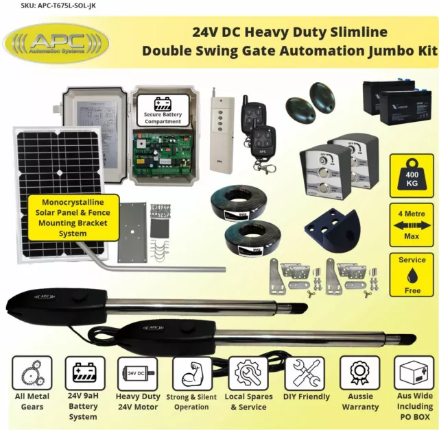 Solar Gate Opener - Double Driveway Gate Motors Stainless Steel Actuators Kit