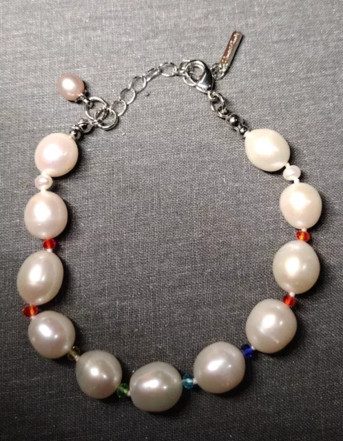 Autism Awareness Bracelet~New 6.5 MM white Pearl Retired Vantel Pearls