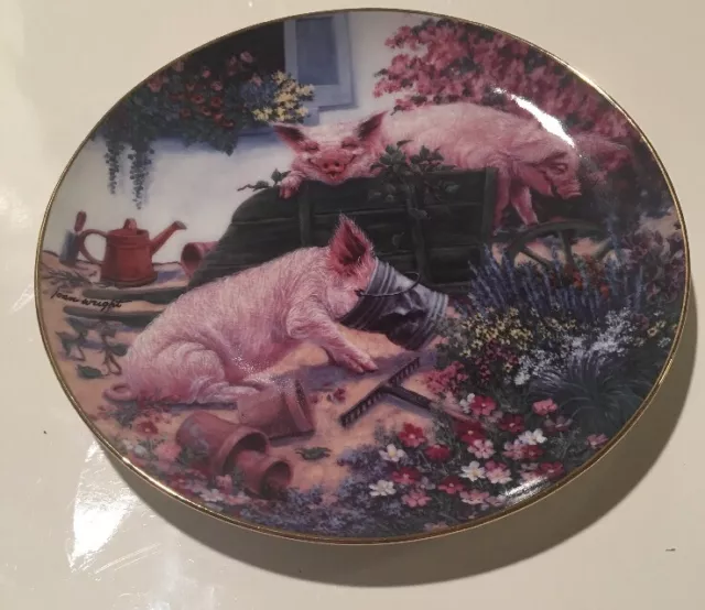 Danbury Mint Squealbarrow By Joan Wright Pigs In Bloom Plate No A922