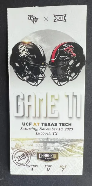 Texas Tech Red Raiders vs UCF Knights 11/18/23 Commemorative Ticket Stub