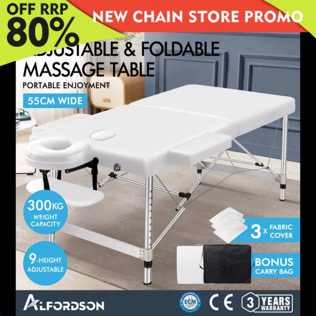 ALFORDSON Portable Massage Table 2 Fold 55cm Foldable Bed Desk Aluminium Lift Up