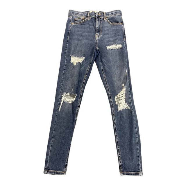 Topshop jamie blue ripped denim skinny jeans womens size 28" waist (BS10)