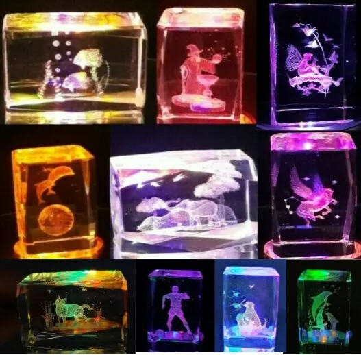 3D Mini-Kristallglas Blocco Pesce Delfino Magico Elefante Immagine a Laser