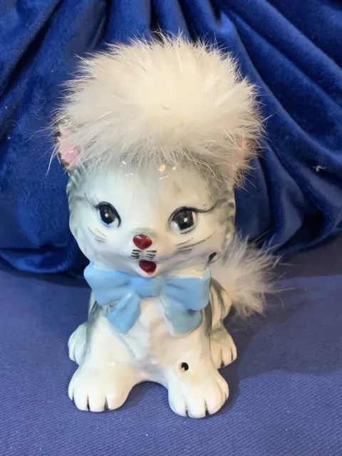 Vintage 1950’s Anthropomorphic Cat Figurine with White Fur Made in Japan