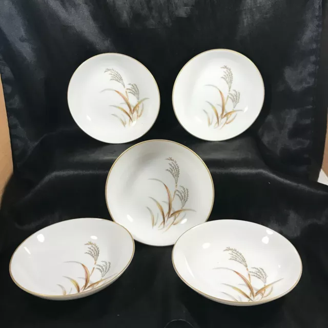 Set of 5 Vintage HARMONY HOUSE Fine China Golden Wheat Dessert Bowls